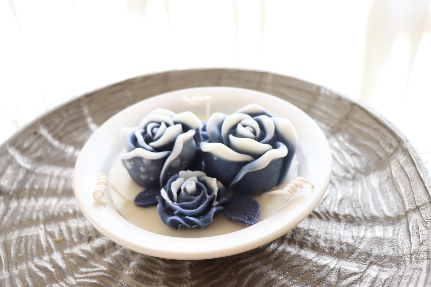 Azure Blossom Plate Candle