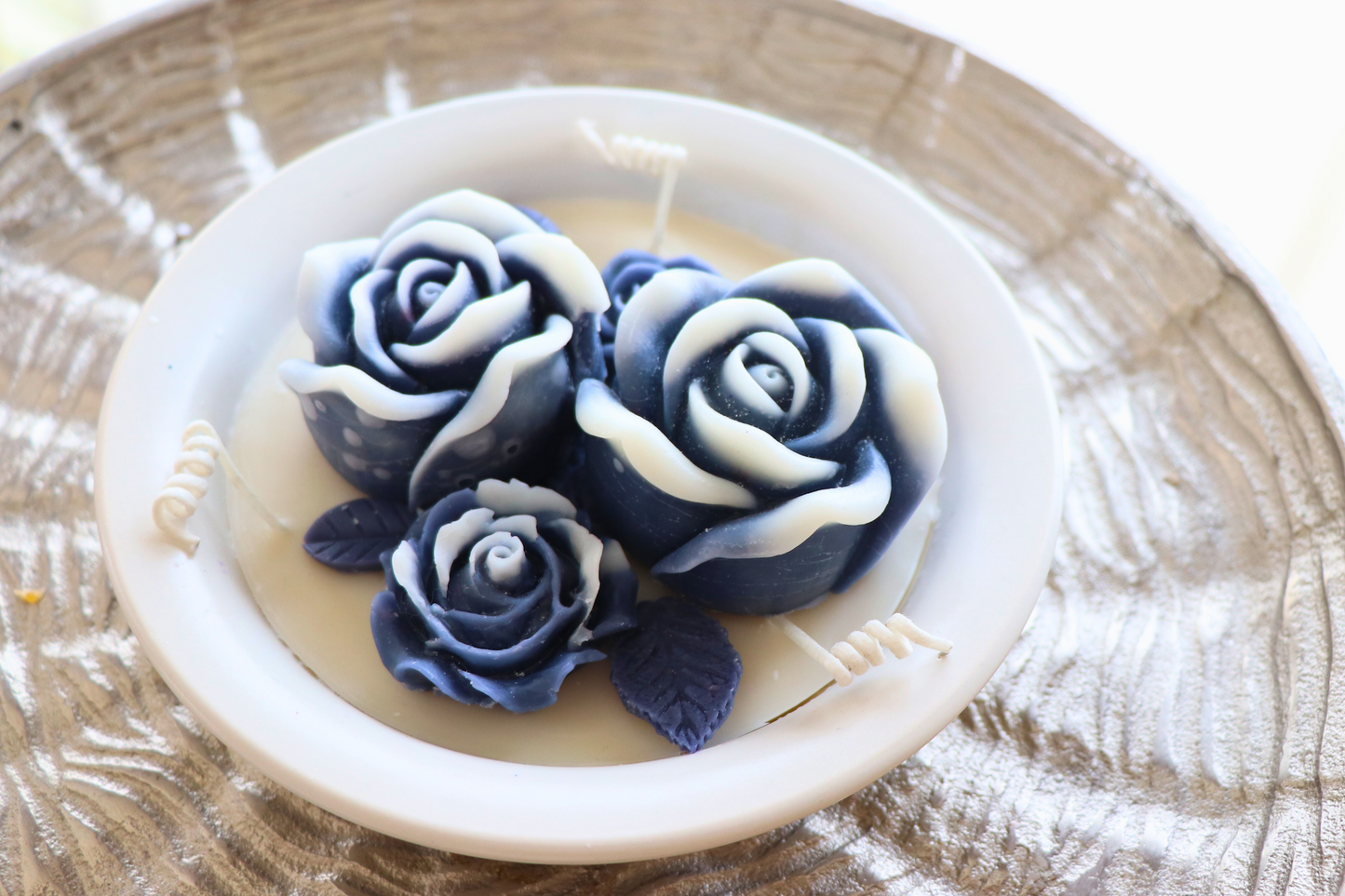 Azure Blossom Plate Candle