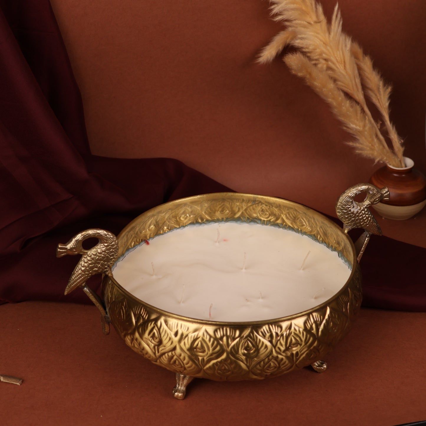 The Brass Majestic Peacock Urli Candle