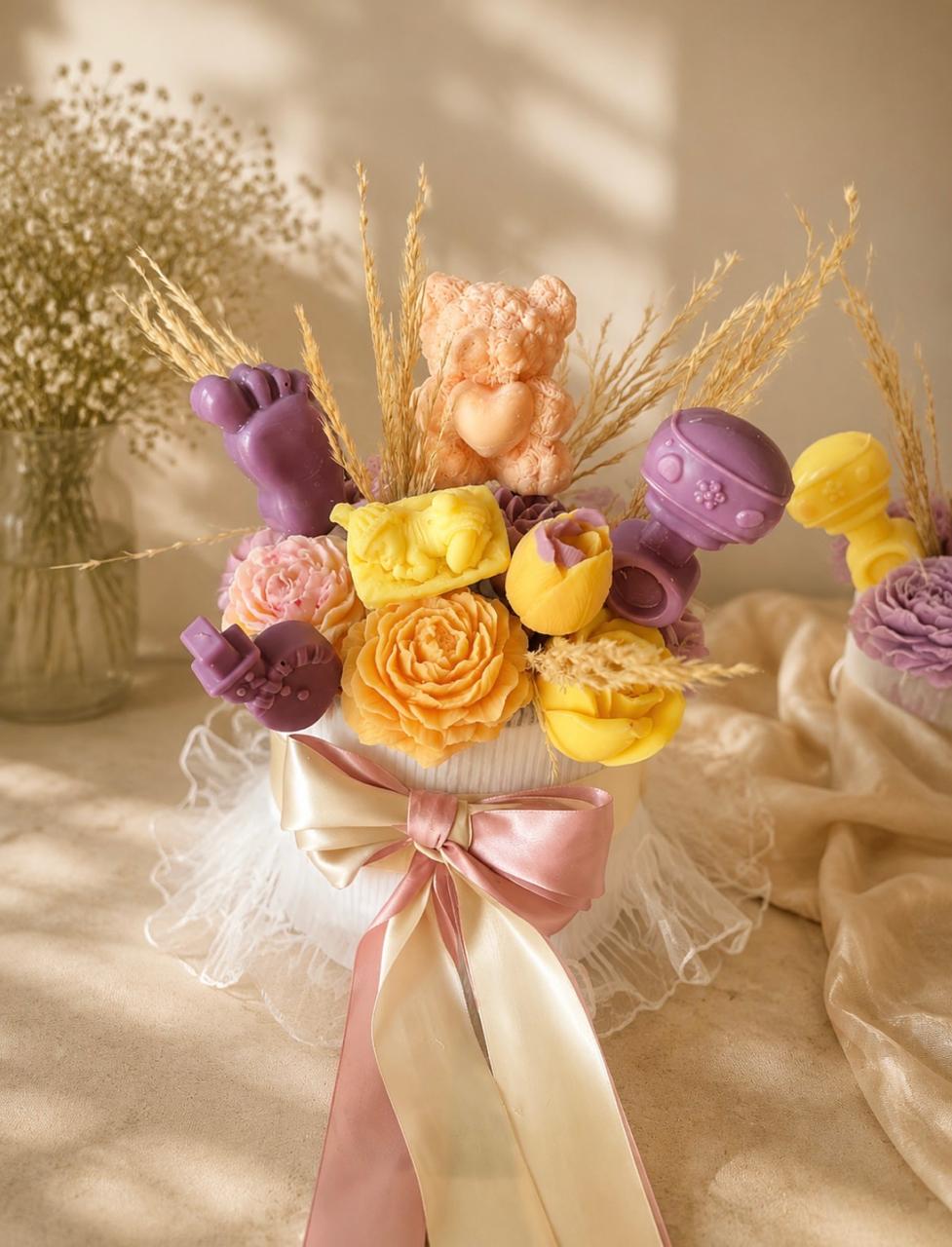 Pastel Teddy & Blossom Baby Keepsake Candle Box
