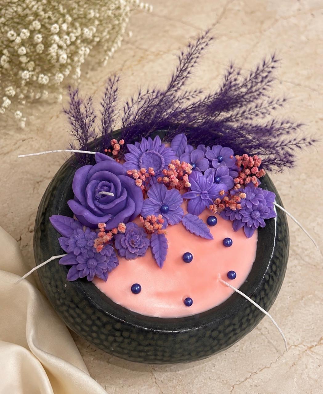 Violet Dusk & Coral Bloom Ceramic Candle