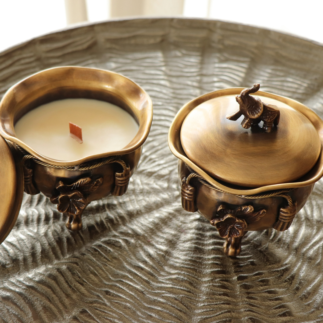 Twin Flames Candle - Pure Brass & Handcarved