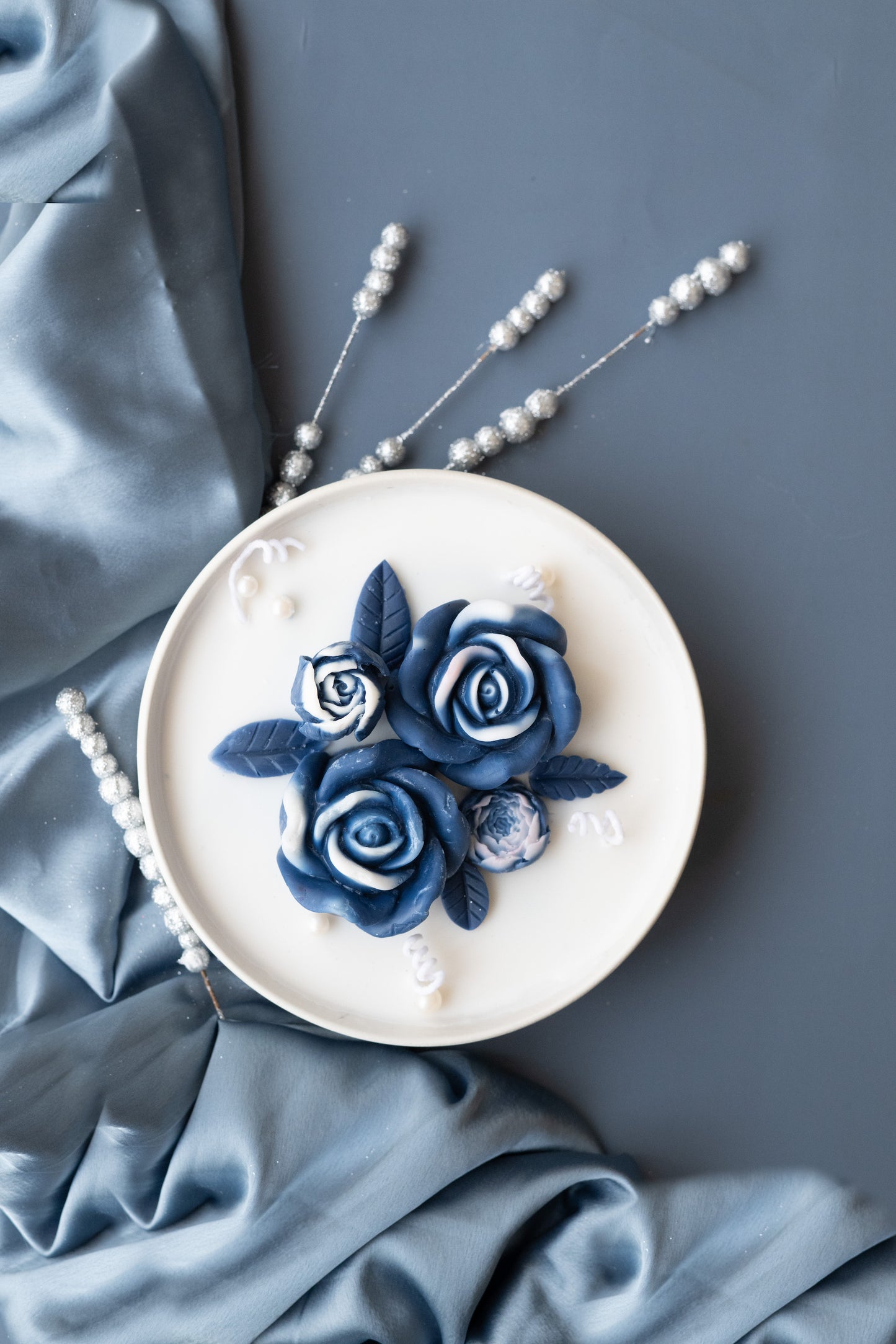 Azure Blossom Plate Candle