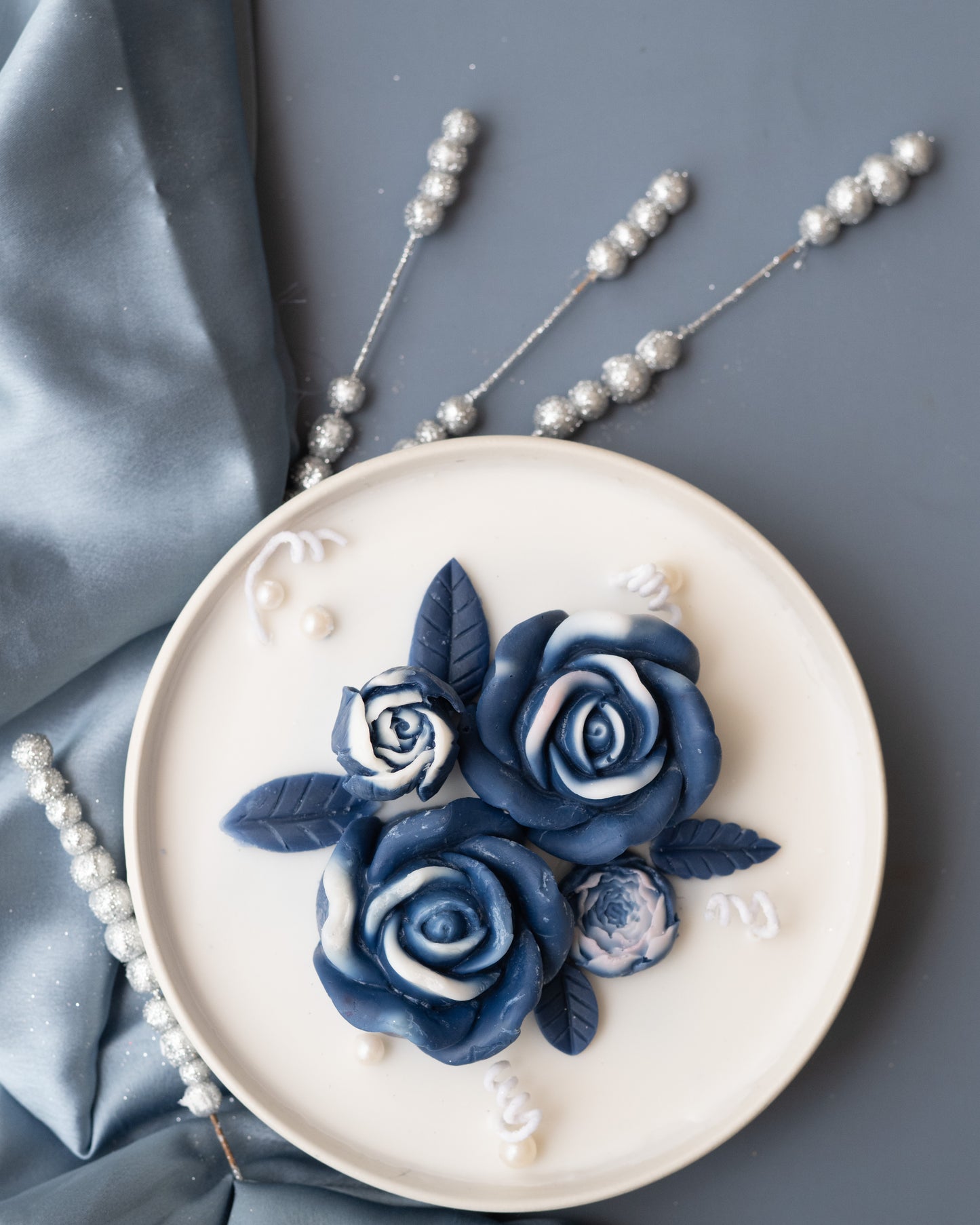 Azure Blossom Plate Candle