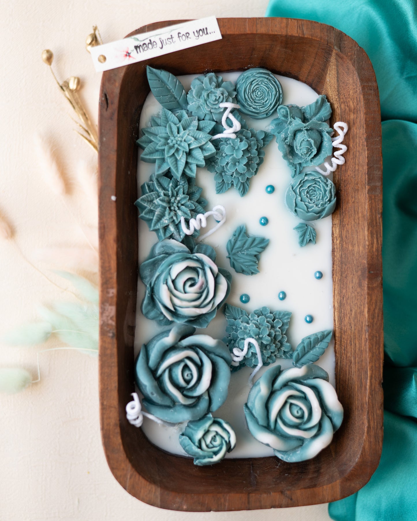 Teal Garden Luxe Candle Tray