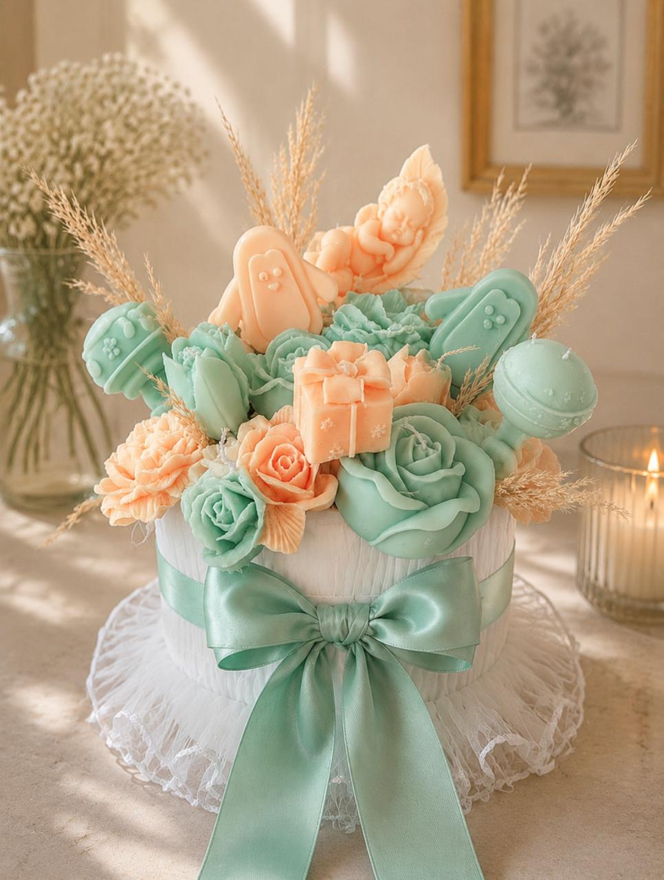 Mint & Peach Cherub Keepsake Candle Box