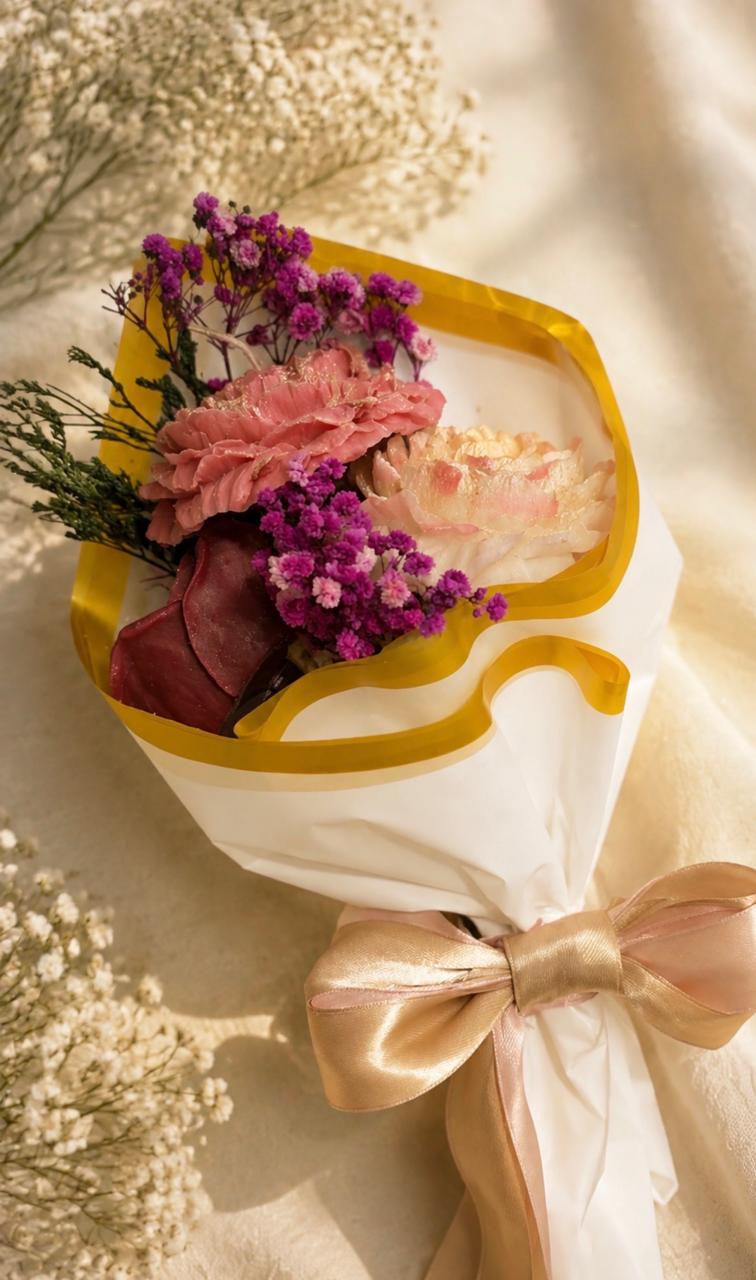 Magenta Bloom & Blush Hand-Wrapped Candle Bouquet