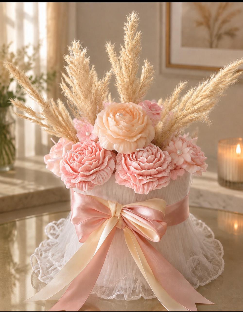 Soft Peach & Rose Pampas Candle Box