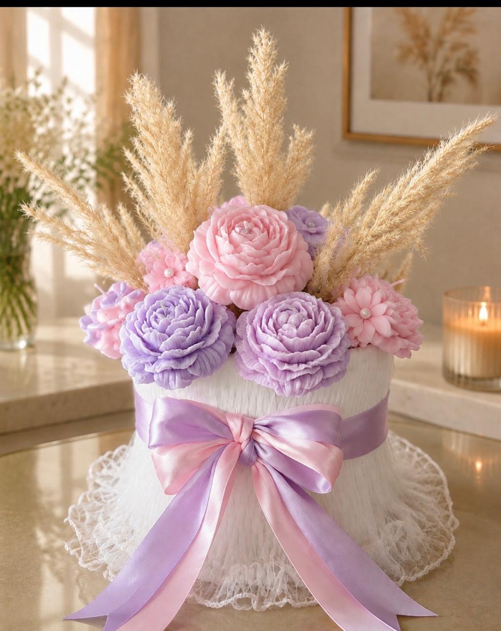 Lavender & Pink Peony Pampas Candle Box