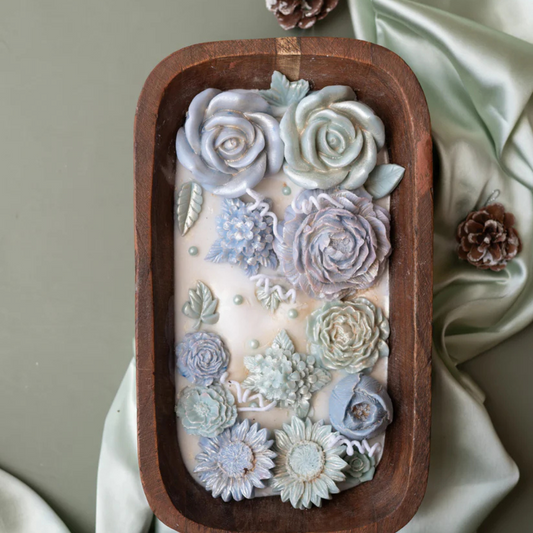 Frosted Petals Wooden Tray Candle